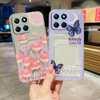  ใหม่ เคสโทรศัพท์มือถือนิ่ม ลายดอกทิวลิป ผีเสื้อ พร้อมช่องใส่บัตร สําหรับ Honor X6a X5 Plus 90 Lite Pro 5G 4G X5+ HonorX6a HonorX5+ 2023