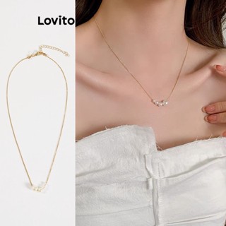 Lovito สร้อยคอ ประดับไข่มุก แบบเรียบ ลําลอง สําหรับผู้หญิง L63AD016 (สีทอง)