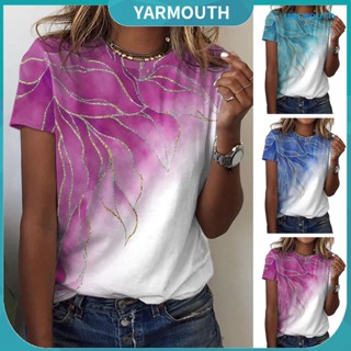 Yyr--เสื้อยืดคอกลม แขนสั้น พิมพ์ลาย ไล่โทนสี ระบายอากาศ สไตล์วินเทจ ฤดูร้อน สําหรับผู้หญิง