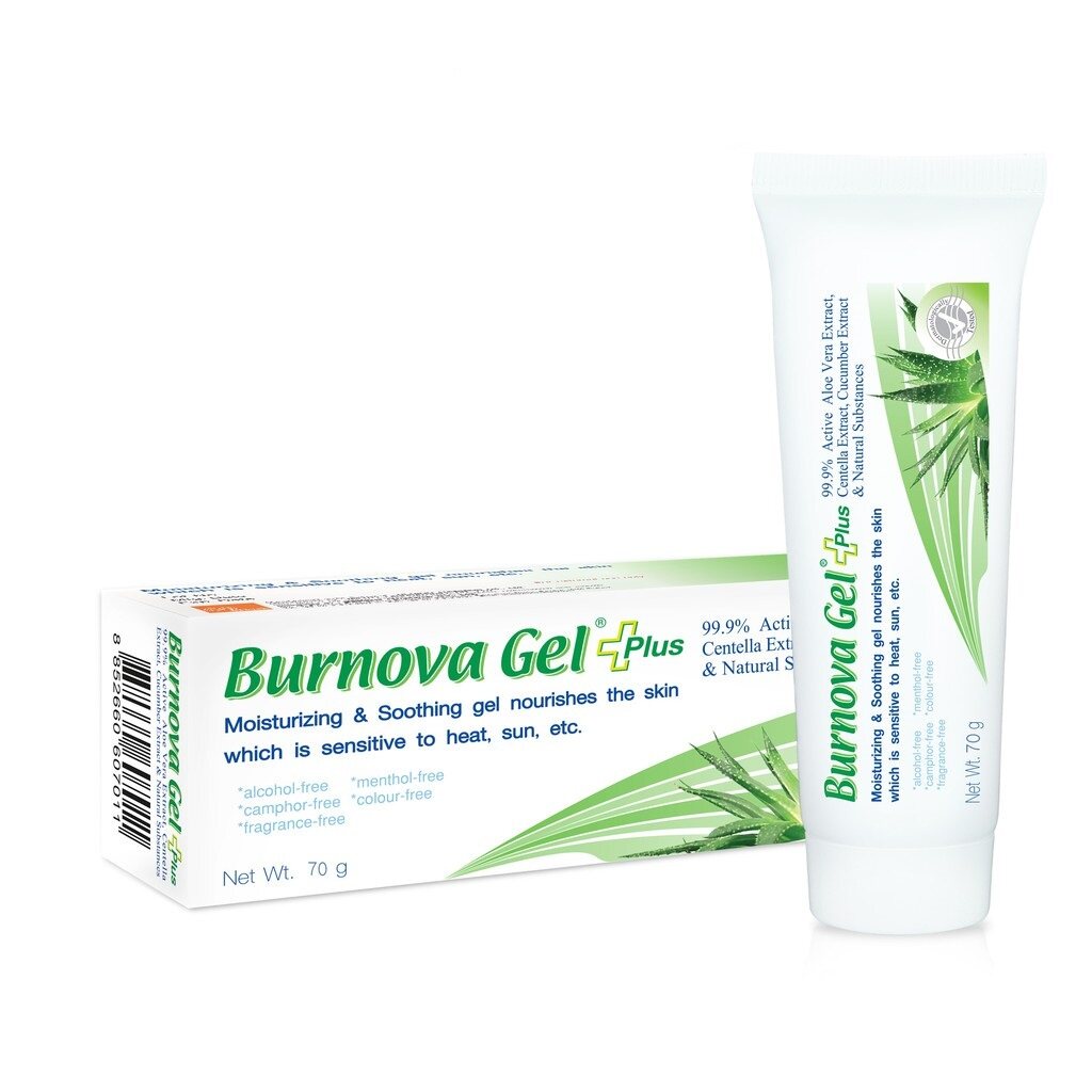 Burnova GEL PLUS 70 g เจลว่านหางจระเข้ ผสมสารสกัดบัวบกและแตงกวา ให้ความชุ่มชื้น เหมาะสำหรับ