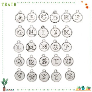 Teath จี้ตัวอักษร A-Z ทรงกลม สีเงิน สไตล์โบราณ สําหรับห้อยพวงกุญแจ DIY 130 ชิ้น