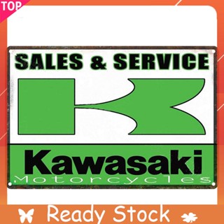 แผ่นป้ายโลหะดีบุก ลายรถจักรยานยนต์ Kawasaki สไตล์วินเทจ ขนาด 40x30 ซม.