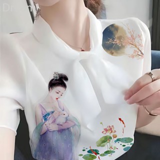 Summer new beautiful printed mothers clothing high-end loose slimming T-shirt small shirt fashionable elegant womens top