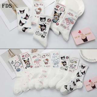 SANRIO Fds Clow M ถุงเท้าสีขาว ผู้หญิง ความยาวน่องปานกลาง สีพื้น เรียบง่าย ซานริโอ้ การ์ตูนน่ารัก ถุงน่อง