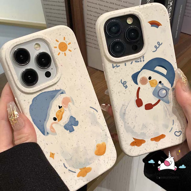 น่ารักการ์ตูน Happy Little Duck คู่สําหรับ iPhone 7 16 8 6S 6 15 Plus 14 15 8plus 16 13 11 12 Pro MAX X XR SE 2020 XS MAX ความคิดสร้างสรรค์แฟชั่น Degradable Soft Case