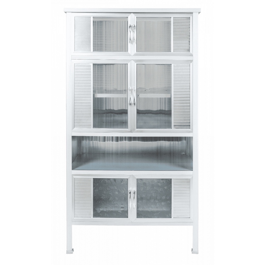 GlobalHouse CLOSE ตู้กับข้าวอลูมิเนียม โครงเหล็ก 3 ฟต 6 ประตู SENSE-B92 ขนาด 92x43x166 ซม.สีเงิน สินค้าของแท้คุณภาพดี