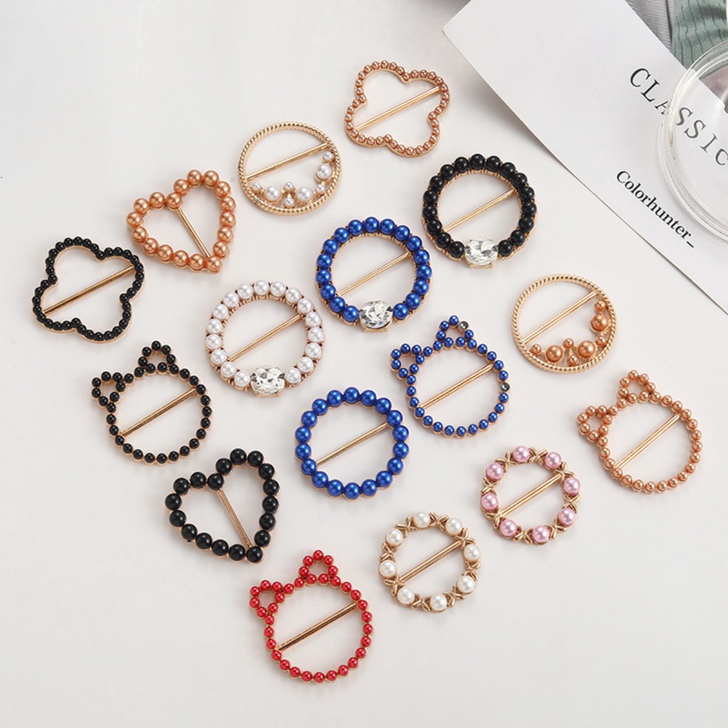 【Yunyuan】หัวเข็มขัดโลหะ ประดับไข่มุก พลอยเทียม 50 แบบ สําหรับรัดขอบผ้าพันคอ เสื้อผ้า - รูปที่ 3