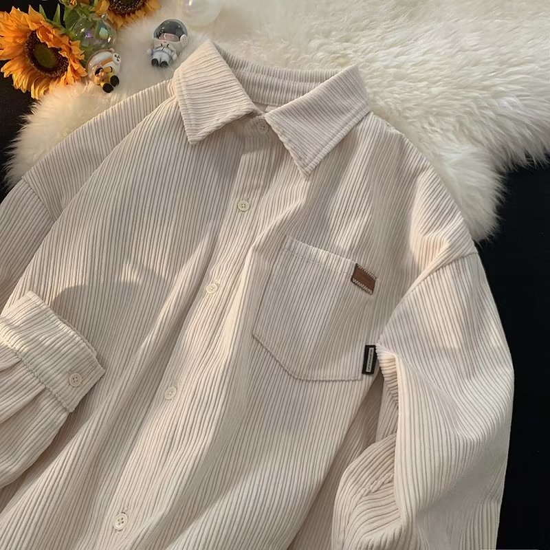 เสื้อแขนยาวผ้าลูกฟูกผู้ชายฤดูใบไม้ผลิฤดูใบไม้ร่วงหลวมด้านในย้อนยุคอินเทรนด์ระดับไฮเอนด์เสื้อเด็กผู้ชายแจ๊กเก็ต