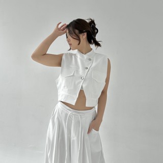 MERCI VEST - เสื้อครอปเสื้อกั๊กด้านนอกของผู้หญิงเสื้อแจ็คเก็…