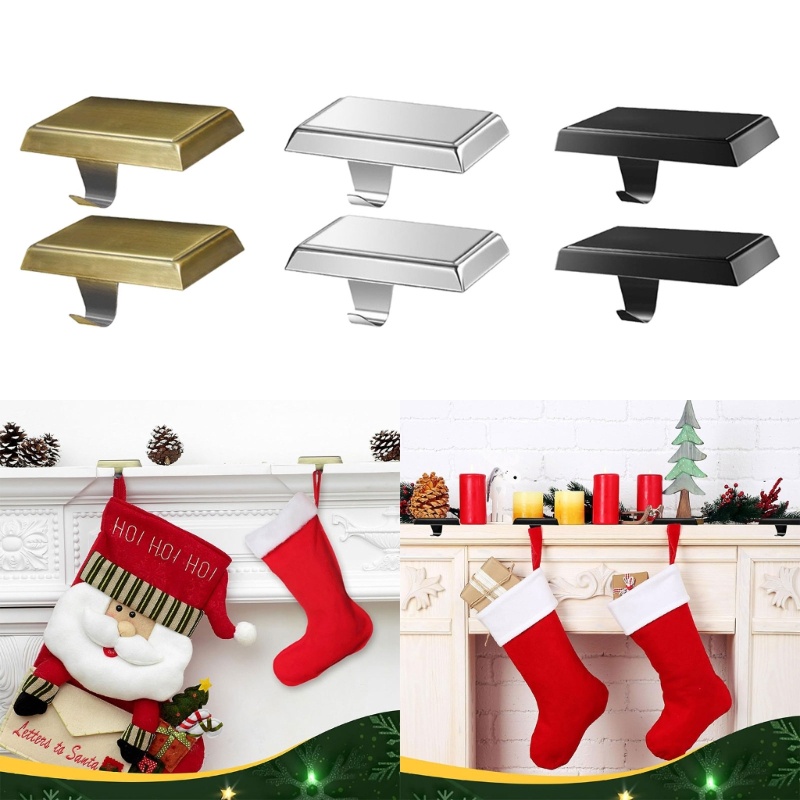 Yu Christmas Stocking Holder 2 ชิ้น Square Stocking Hooks Non-Slip Stocking Holder สําหรับ Mantle Fi