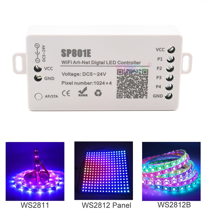 Sp801e Wifi Art-Net Magic LED Controller 5-24V LED Matrix Panel Module WS2812B แถบไฟโปรแกรมควบคุมแอป