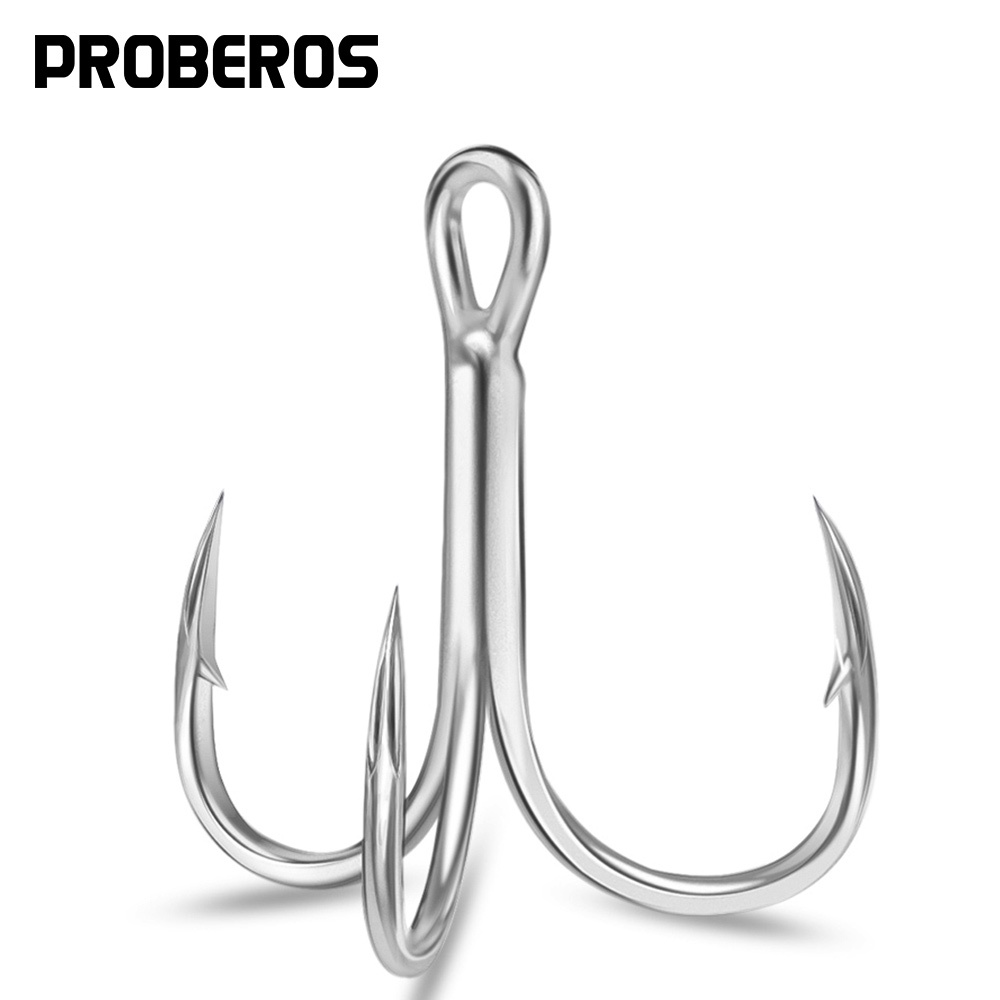 PROBEROS 50 ชิ้น treble hook 14 #-3/0 # สีดีบุก treble fish hook anti-rust ป้องกันการกัดกร่อน fish hook อุปกรณ์เสริมความแข็งแรงสูง 3X