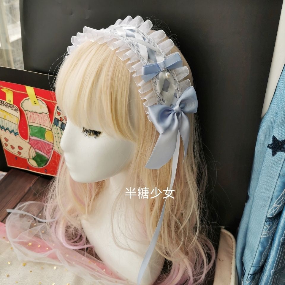 [โบว์ตกแต่ง] เครื่องประดับผม ที่คาดผมโลลิต้า ลูกไม้ สีเทา สีฟ้า เข้ากับทุกชุด สไตล์ญี่ปุ่น สําหรับผู้หญิง