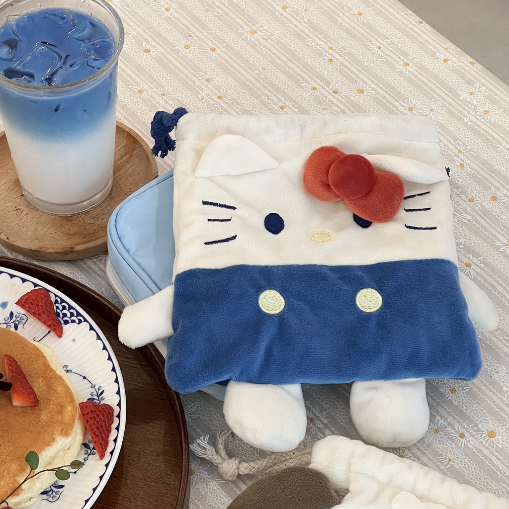 Pacha Hello Kitty Cat กระเป๋าหูรูด ผ้ากํามะหยี่ขนนิ่ม น่ารัก เครื่องเขียน นักเรียนญี่ปุ่น กระเป๋าเดินทาง กระเป๋าเก็บของเบ็ดเตล็ด