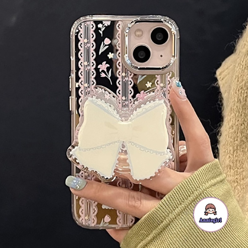 Ins กระจกดอกไม้ผีเสื้อโทรศัพท์ Grips เคสโทรศัพท์สําหรับ IPhone 11 15 16 Pro Max 12 14 13 Promax 16 PLUS XS XR กันกระแทกโทรศัพท์ปกหลัง