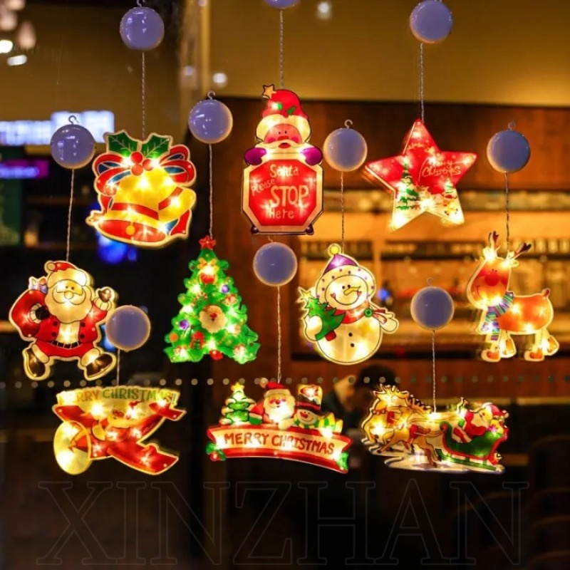 สายไฟ LED รูปซานตาคลอส กวางเอลก์ แขวนหน้าต่าง ตกแต่งต้นคริสต์มาส
