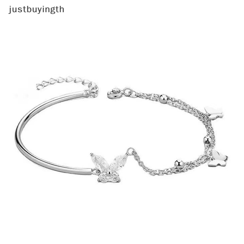 [JBTH] สร้อยข้อมือ กําไลข้อมือ โซ่ หลายชั้น ประดับเพทาย ผีเสื้อ แวววาว สีเงิน เครื่องประดับแฟชั่น สําหรับผู้หญิง [JB]