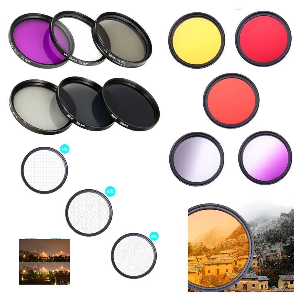 DSLR Camera Lens Filter UV ND FLD Star Colour 37 40.5 43 46 49 52 55 58 62 67 72 77 82 mm for Nikon 