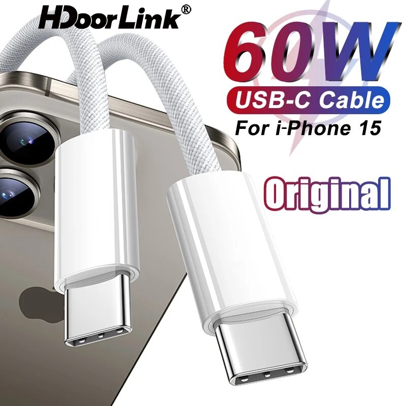 Hdoorlink สาย USB-C สําหรับ IP-hone 15 Pro Max PD 60W ชาร์จเร็ว สําหรับ Xiaomi Samsung A-pple I-pad อุปกรณ์เสริมโทรศัพท์ USB C ถึงสายเคเบิล Type C