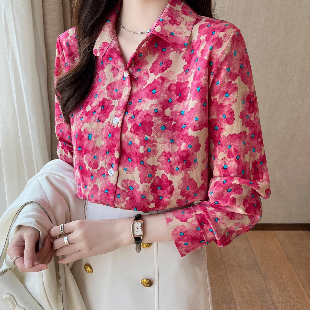 พร้อมส่ง เสื้อเชิ้ตแขนยาว ผ้าชีฟอง พิมพ์ลาย ทรงหลวม พลัสไซซ์ แฟชั่นสําหรับสตรีชาวมุสลิม