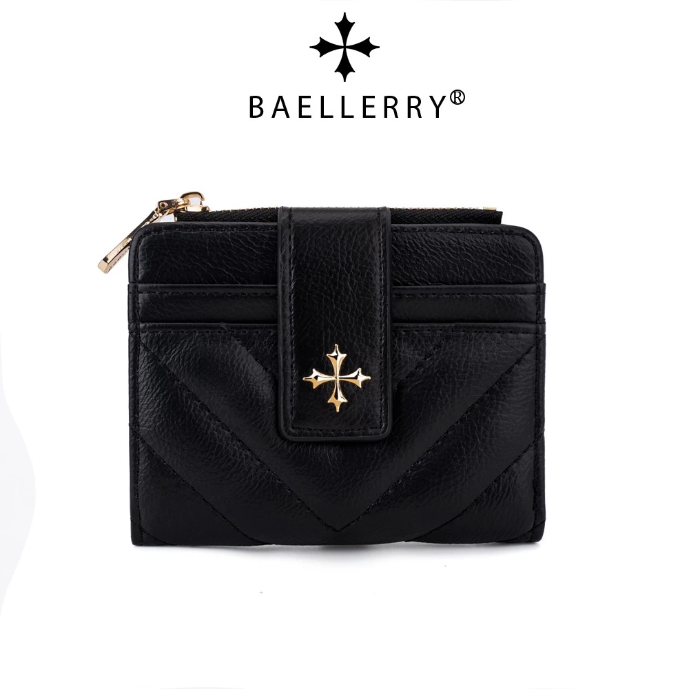 Baellerry's กระเป๋าสตางค์ใบสั้น กระเป๋าใส่เหรียญ มีซิป หลายช่อง เรียบง่าย สําหรับผู้หญิง