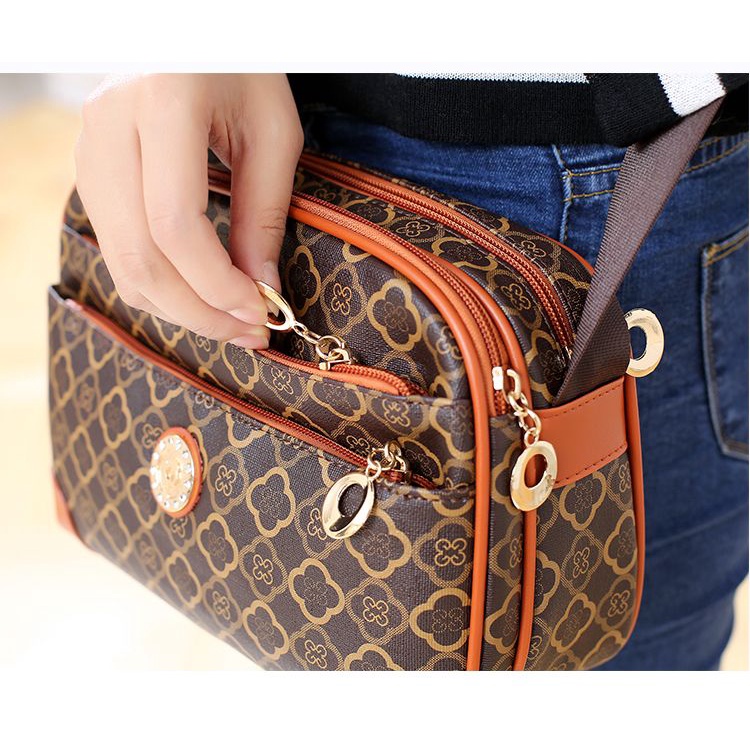 bag างเท่ๆ สไตล์เกาหลี แฟชั่น กระเป๋าหนัง มินิ ผู้ใหญ่ สะพายข้าง เล็ก ซิป กันน้ํา วินเทจ หลายช่อง กระเป๋าคนแก่