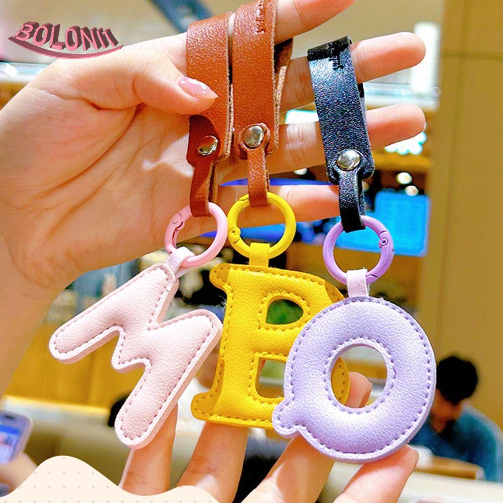 Bo พวงกุญแจรถยนต์ หนัง PU ลายตัวอักษร 26 ตัวอักษร เรียบง่าย อุปกรณ์เสริม