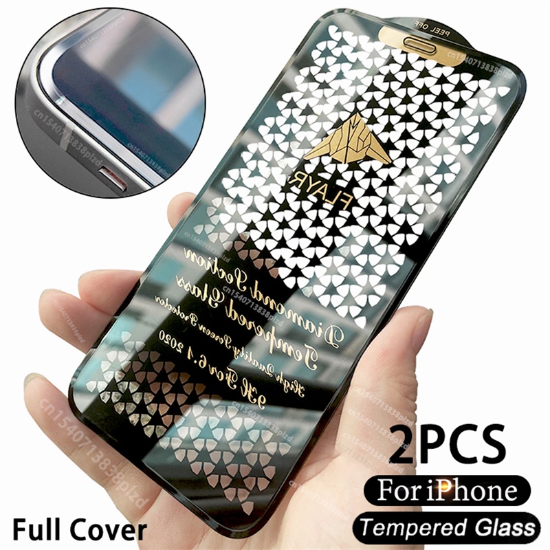 ฝาครอบตัดขอบหรูหราป้องกันหน้าจอสําหรับ iPhone 15 14 13 Pro Max 0.4 มม.กระจกนิรภัย 12 11 iphone14 Plu