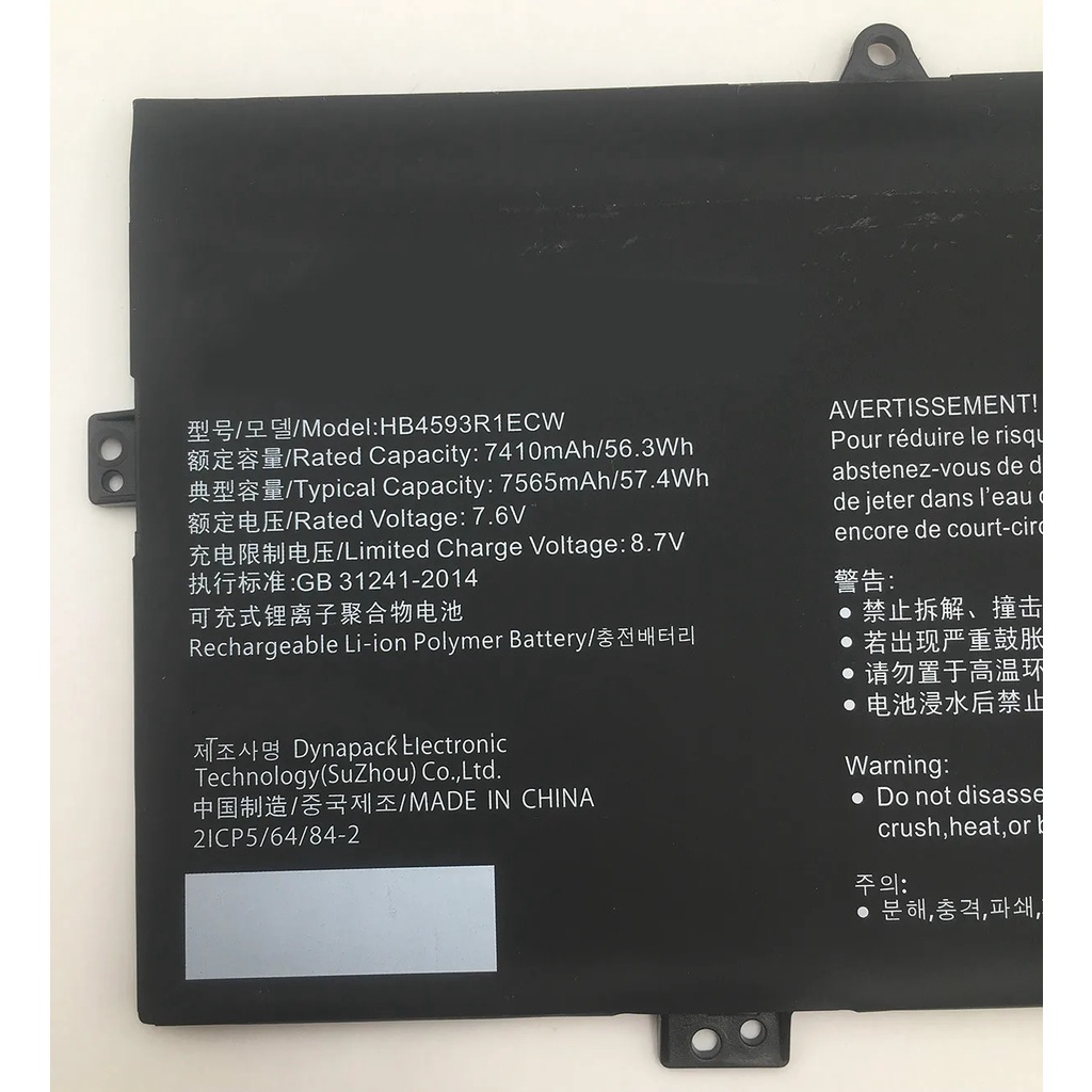 แบตเตอรี่แล็ปท็อป 7.6V 7410mAh  HB4593R1ECW  HUAWEI Matebook X Pro 2018 2019 MACH-W29C MD6M4KPE 5301