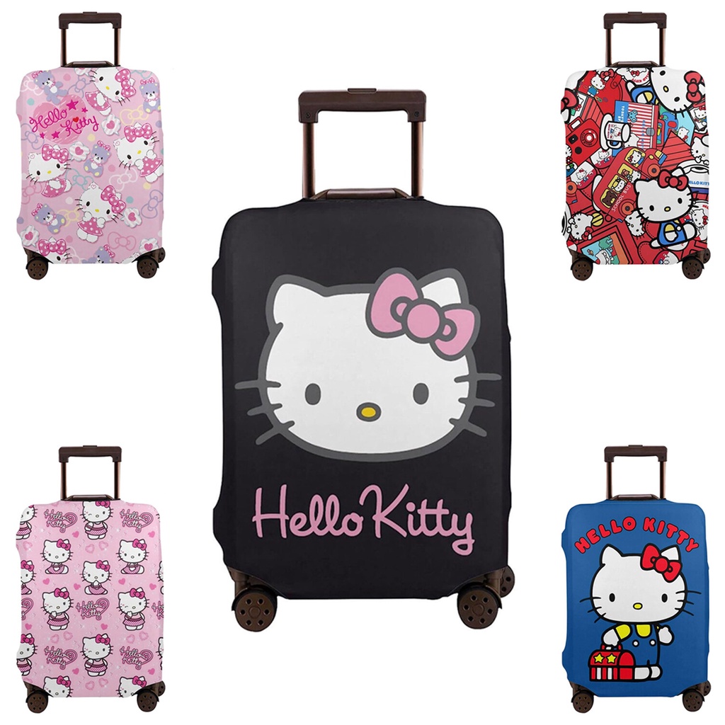 ผ้าคลุมกระเป๋าเดินทาง ลายการ์ตูน Hello Kitty มีซิป ล้างทําความสะอาดได้ สําหรับผู้หญิง 18 นิ้ว - 32 นิ้ว