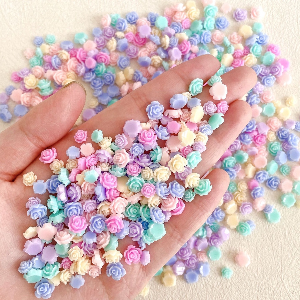 100 ชิ้น / สไตล์ใหม่ ขายดี สีพื้น มาการอง คามิเลีย อุปกรณ์ทําเล็บ สีสดใส เรซิน ดอกไม้ DIY เคสโทรศัพท์ อุปกรณ์เสริม