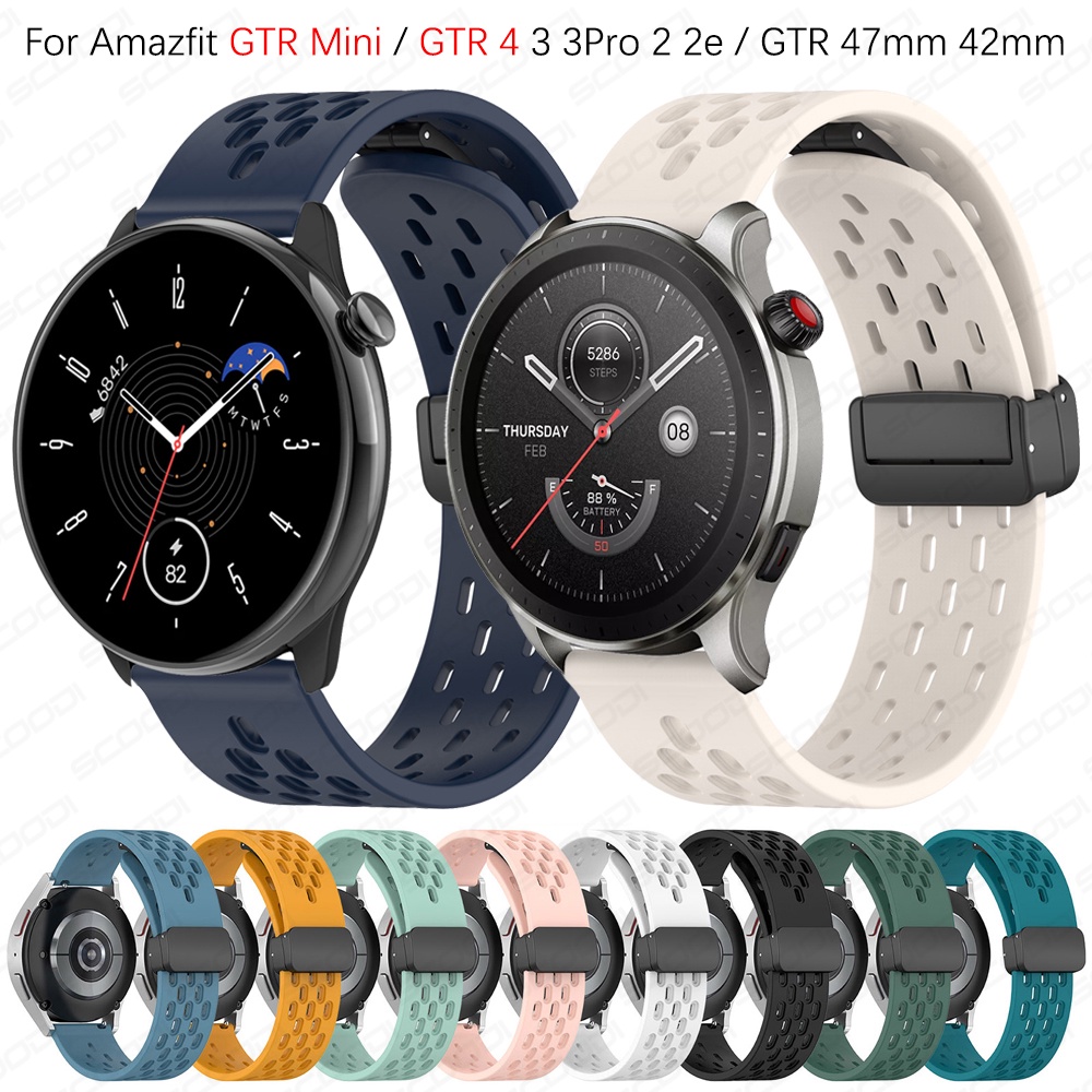 สายรัดเข็มกลัดแม่เหล็กสําหรับ Huami Amazfit GTR Mini / GTR 4 / 3 / 3 Pro / 2 / 2e / GTR 47 มม.42 มม.สร้อยข้อมือซิลิโคนอ่อนนุ่มระบายอากาศได้