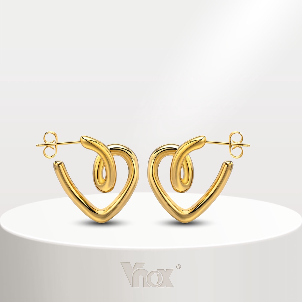 Vnox Love Twists ต่างหูสตั๊ด สเตนเลส ทอง 18K แฟชั่น สําหรับผู้หญิง