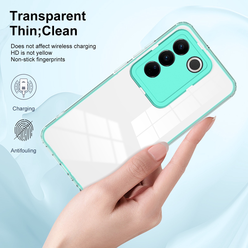 สําหรับ Vivo V27 V27 V25 V25E Y75 Y55 Y35 Y33S Y30 Y22 Y21 Y21S Y16 T1 T1X 4G 5G 3 in 1 เคสโทรศัพท์มือถือ PC TPU ใส กันกระแทก สีมาการอง