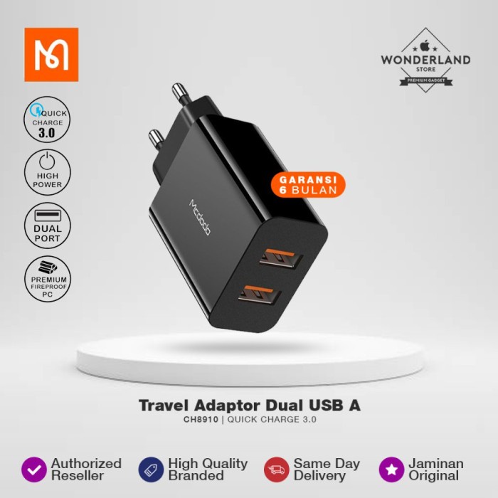 Mcdodo Adaptor Fast Charger 18W 3A QC 3.0 EU Dual USB Output - CH8910 - Wonderland Store Malang