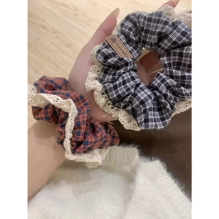 ยางรัดผมหางม้า ลายสก๊อต คลาสสิก ลูกไม้ เชือกรัดผม เครื่องประดับผม สําหรับสาวหวาน