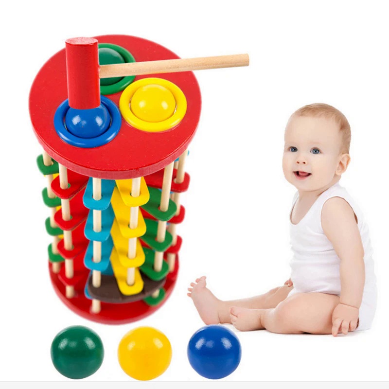 Wooden Toys Batting Ladder Hand Knock The Ball Montessori Mathematics Early Educational Colorful Toy