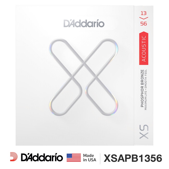 D'Addario® XSAPB1356 สายกีตาร์โปร่ง เบอร์ 13 สายเคลือบพิเศษ แบบ XS Phosphor Bronze ซีรีย์ XS ของแท้ 100% (Medium, 13 - 56) ** Made in USA **
