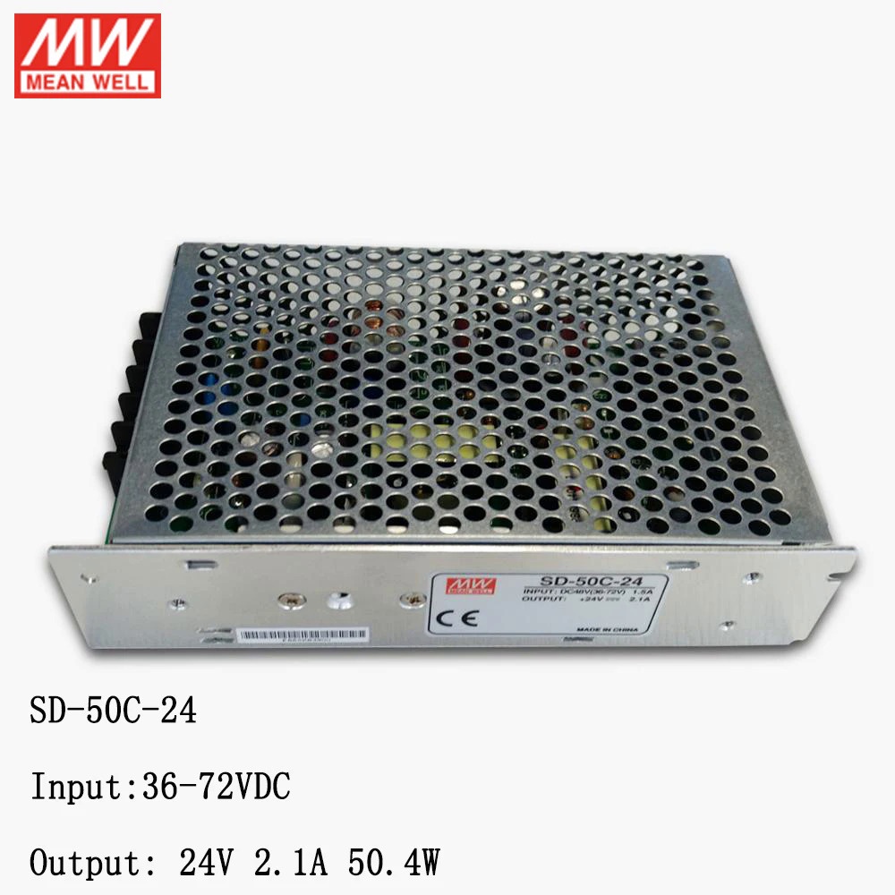 Mean WELL SD-50C-24 36 ~ 72V DC ถึง 24VDC 50W DC-DC Converter Enclosed Switching Power Supply 48V ถึ