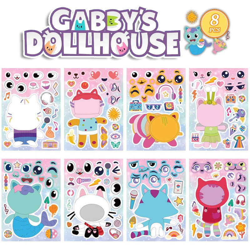 6/8pcs การ์ตูน Gabbys ตุ๊กตาเด็ก Early Education เกม Theme Party ปริศนาสติกเกอร์สติกเกอร์สําหรับหัตถกรรมสติกเกอร์ตกแต่ง