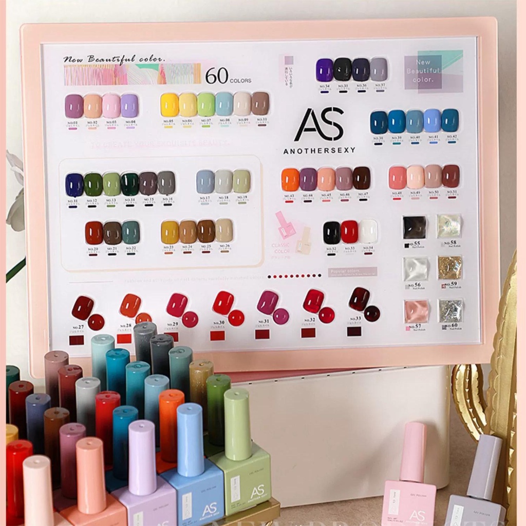 เบอร์ 31-60 15ml สีเจล AS สีทาเล็บเจล AS รุ่นขวดเหลี่ยม สีเจลชนิดอบUV/LED สีขวดเหมือนสีด้านใน 15ml