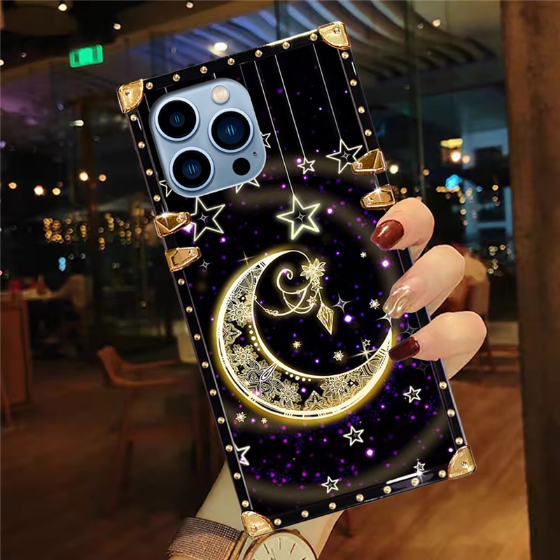 ปลอก IPhone 16 15 14 13 12 11 Pro Max XR XS 8 7 6 Plus แฟชั่นน่ารัก Magic Moon รูปแบบ Square เคสกันกระแทก
