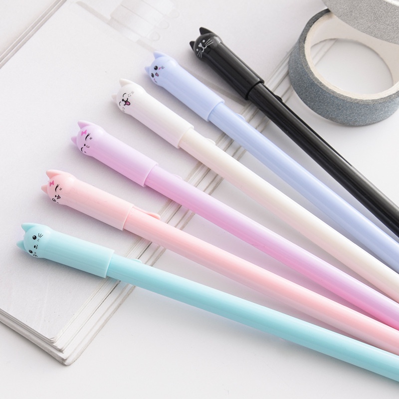 [มาใหม่] ปากกาสวิงเทล ลายการ์ตูนแมวน่ารัก สีดํา สําหรับนักเรียน