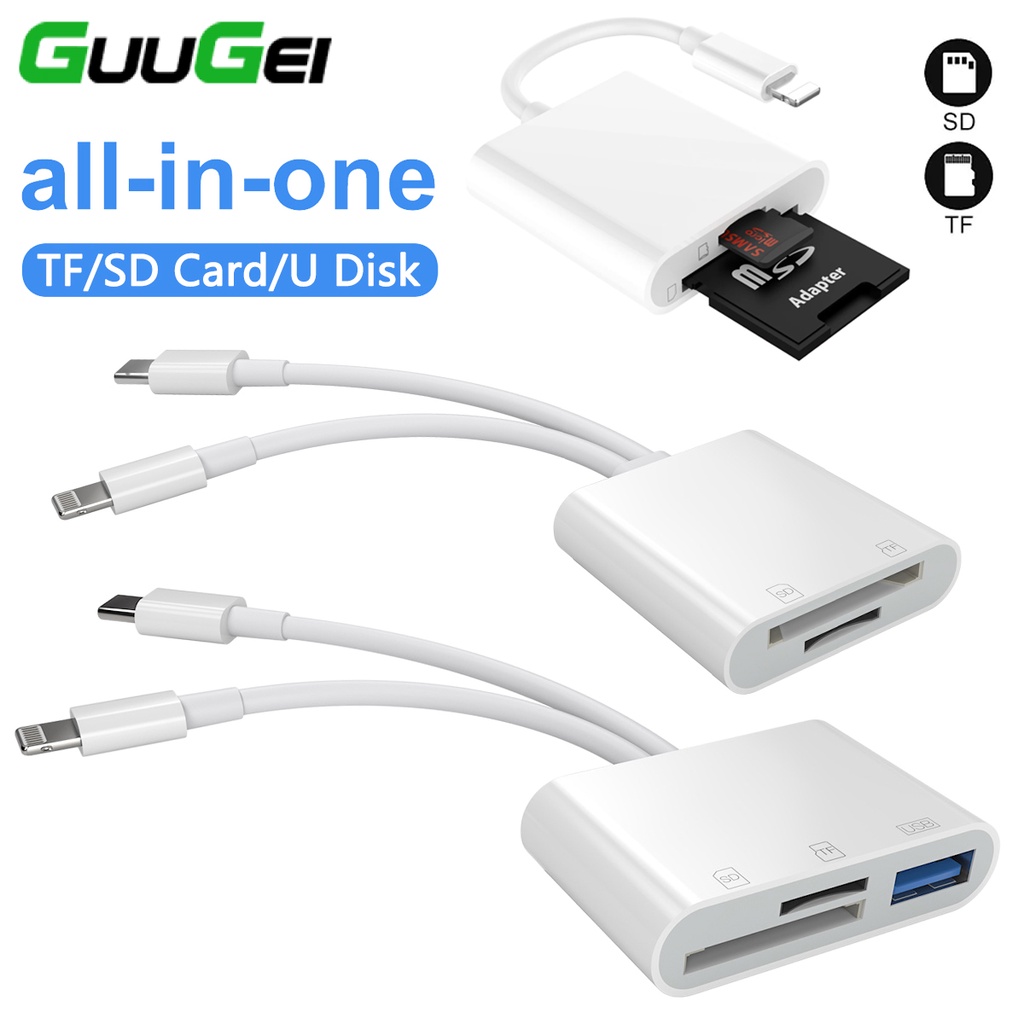 Guugei อะแดปเตอร์การ์ดรีดเดอร์ Type C 2 In 1 สําหรับ i-Phone 15 Series SD TF เครื่องอ่านการ์ดสำหรับ i-Phone 14 13 12 11