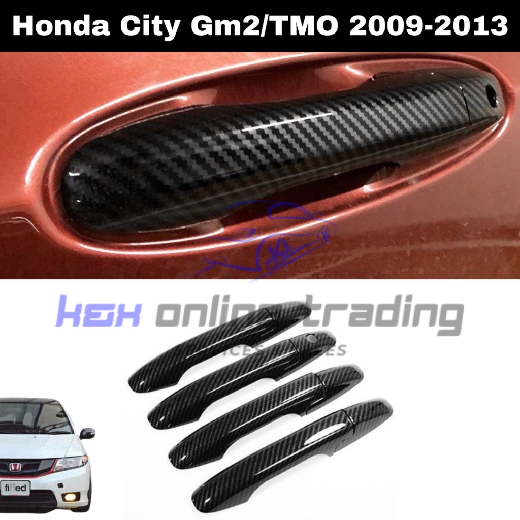 ฝาครอบมือจับประตูคาร์บอน สีดํามันวาว สําหรับ Honda City Gm2 TMO 2009-2013