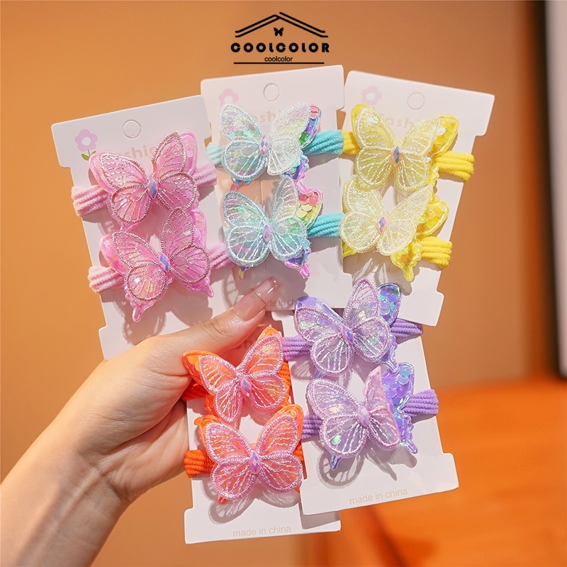 ในไทย-เด็กเกาหลี Headwear น่ารักเลื่อมเชือกผมผีเสื้อสาวผมหวานCOD