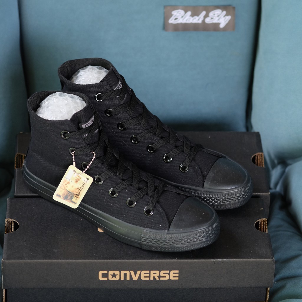 XJ  converse Converse All Star (Classic) ox - Black Hi รุ่นฮิต สีดำล้วน หุ้มข้อ ผ้าใบ คอนเวิร์ส ได้