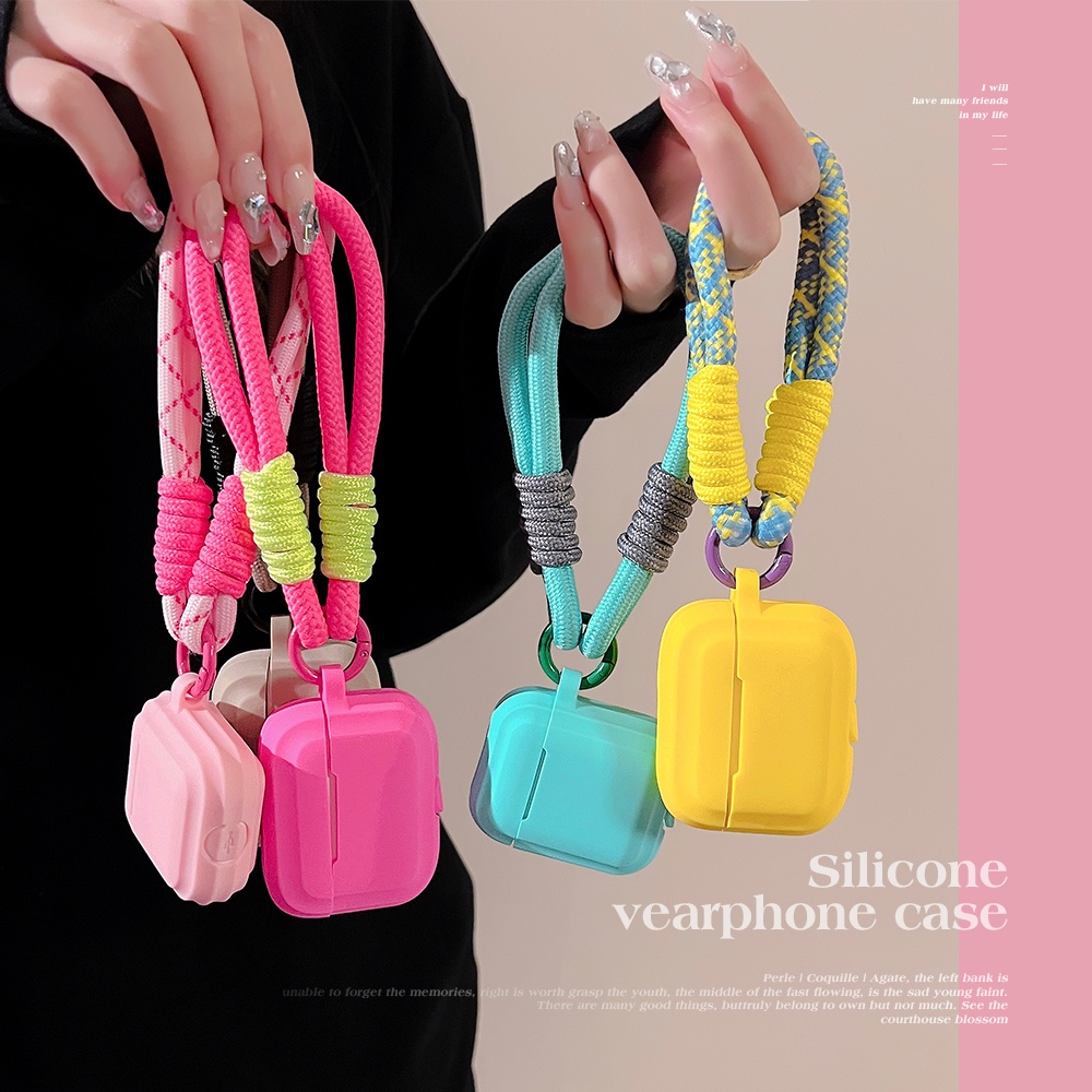 เคสหูฟัง สีพื้น พร้อมเชือกรูด สําหรับ AirPods 1 2 3 Pro AirPods Pro2