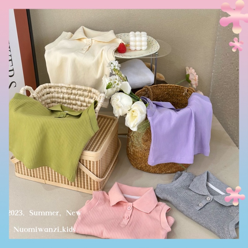 เสื้อกล้าม คอปกโปโล แขนกุด สีพื้น แฟชั่นฤดูร้อน สําหรับเด็กผู้หญิง