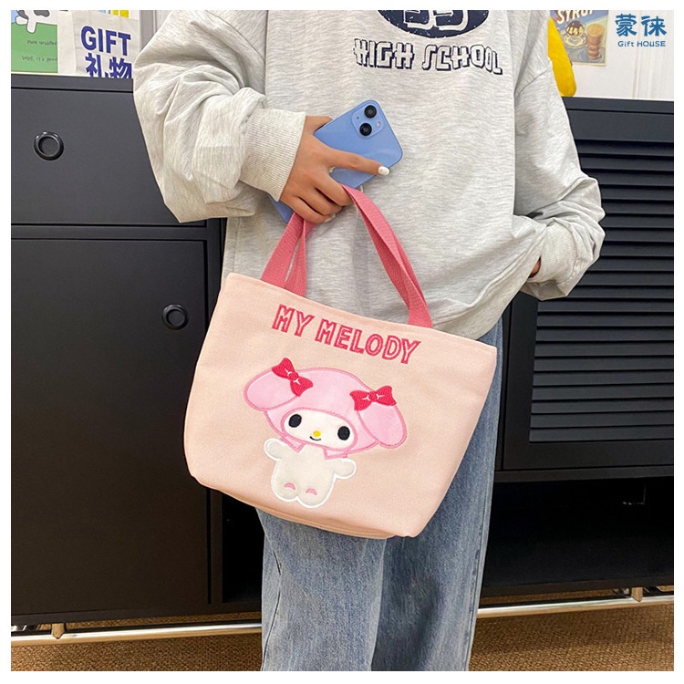 SANRIO กระเป๋าถือ กระเป๋าสะพายไหล่ ผ้าแคนวาส ขนาดใหญ่ จุของได้เยอะ ลาย My Melody Kuromi เหมาะกับของขวัญ สําหรับสตรี